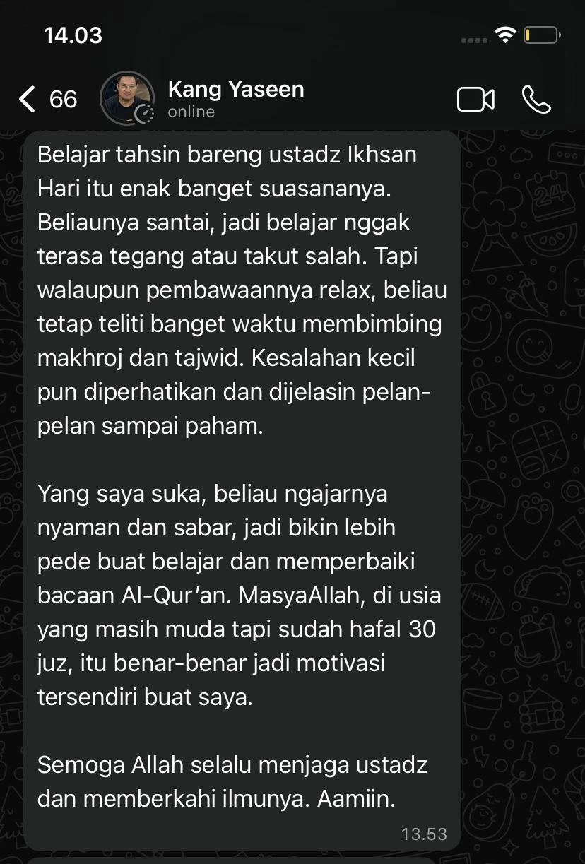 Testimoni WhatsApp Kang Yaseen